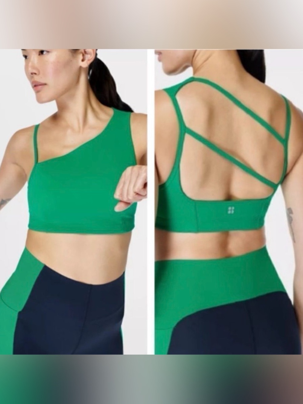 Sweaty Betty stretch asymmetrical green sports bra, size XL
